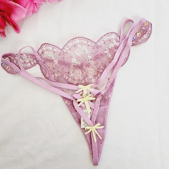 For Love and Lemons Daphne Purple Floral Lace Thong Panty XXS NWOT Lingerie - Picture 6 of 14